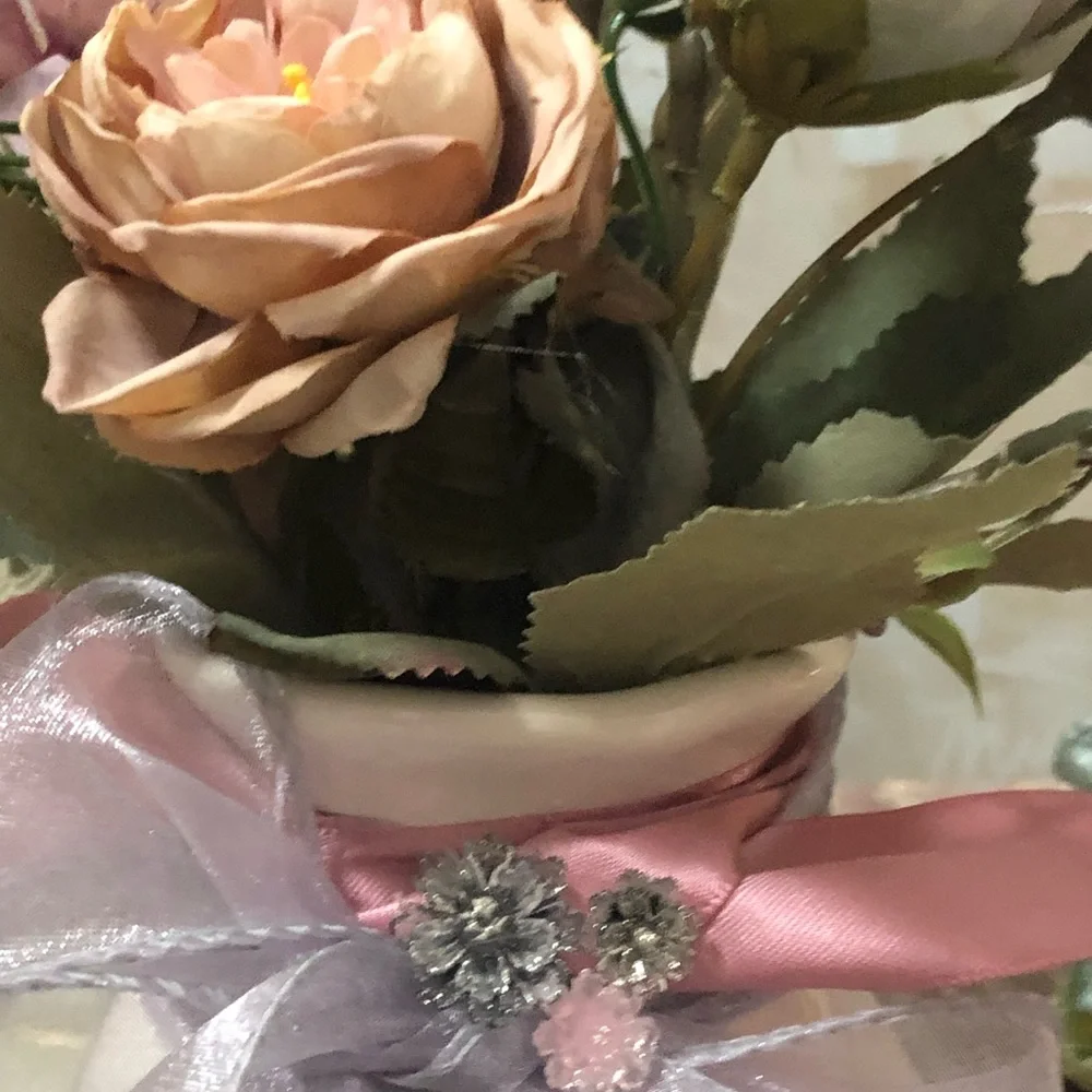 Decorative 'Sweet' Pink and Cream Floral Vase Accent